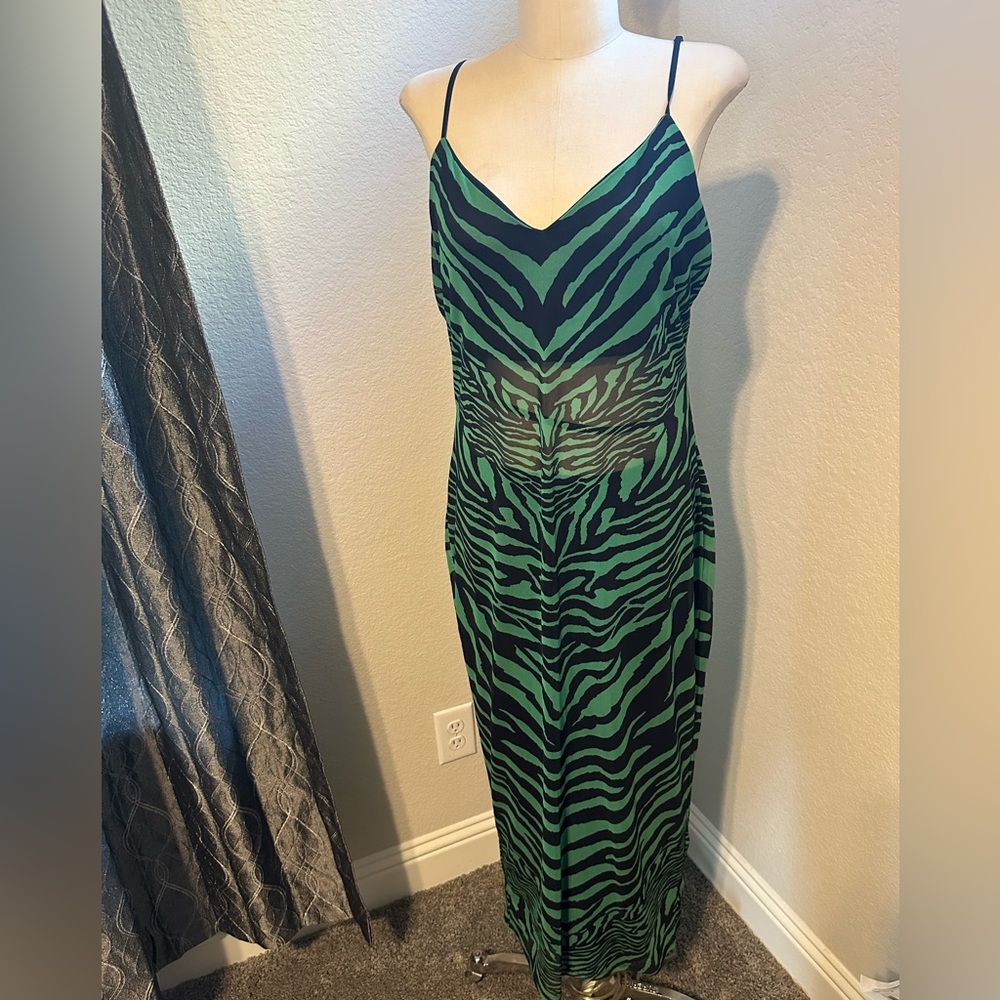 AFRM Green and Black Zebra Midi Dress